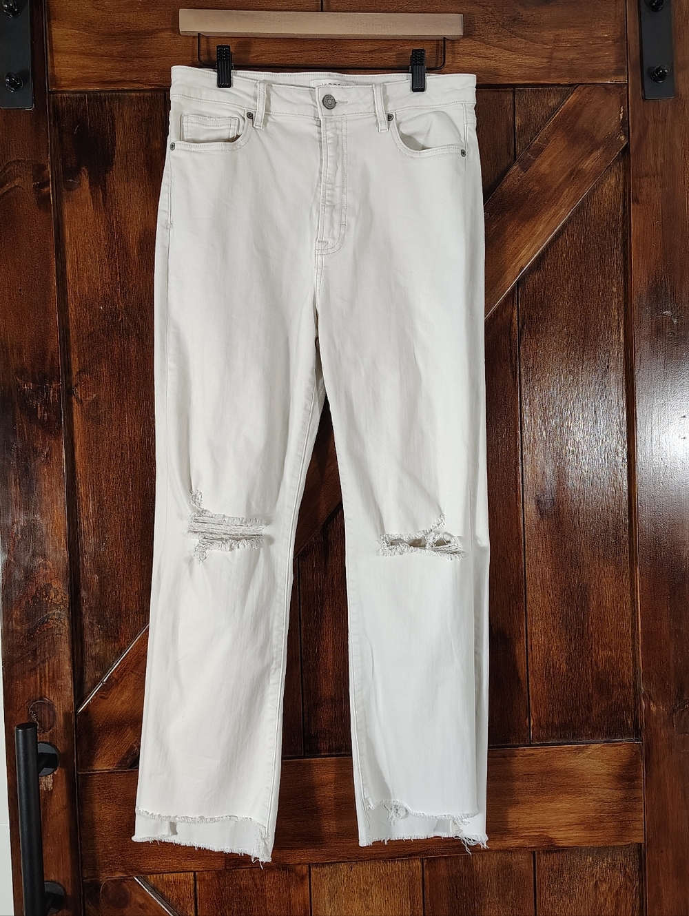 Hidden Los Angeles Womens Crop Jeans Size 30 Cream Raw Hem Distressed Straight